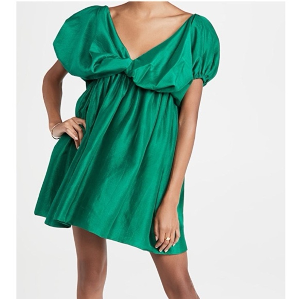 AZEEZA Dolly Twist Bodice Voluminous Mini Dress - Emerald | NWT | Size S